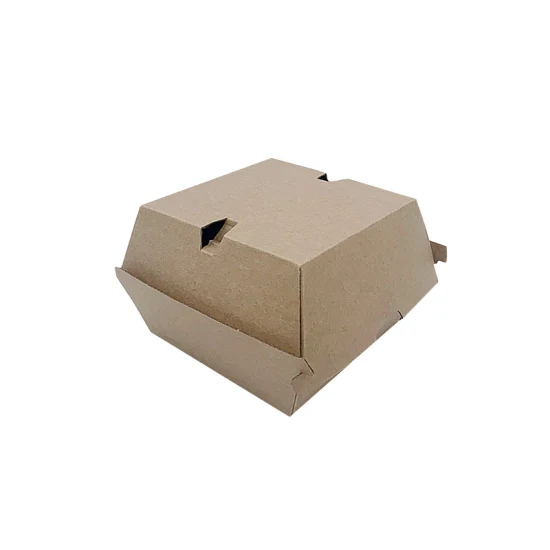 Custom Full Color Brown White Square Large Mini Disposable Corrugated Take out Folding Paper Food Packaging Burger Box